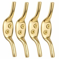 Set Of 4 SOLID BRASS CLEAT HOOKS 75mm/3" Metal Curtain Blind Washing Line Tie Up