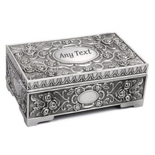 Personalised Antique Metal Jewellery Box Trinket Box Engraved Any Text for Her