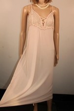 VTG M&S SHELL PINK SILKY ULTRA SHEER CHIFFON & LACE NIGHTDRESS SIZE 18 LONG