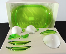 Guzzini Italy White Porcelain Green Lucite 2 Espresso Coffee Cup & Saucer RARE