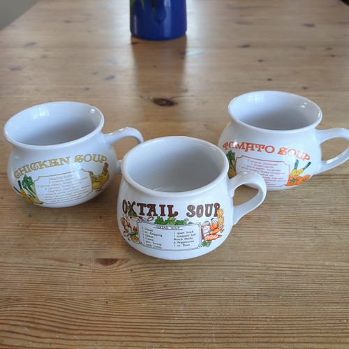 Three vintage recipe soup bowl - recipe,