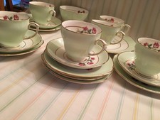 duchess bone china tea set green and pink cups saucers plates pretty