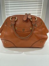 MCM Boston Orange Red Leather Handbag  