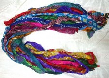! 12 yards Unstitched Recycled PURE Silk Sari Ribbon Yarn tassels MIXED Skeins