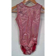NWOT Alpha Factor Gymnastics Leotard Red Silver Iridescent Sparkle Dots Womens S
