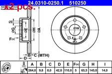X2 PCS REAR BRAKE DISC ROTOS X2 PCS SET 24.0310-0250.1 ATE I