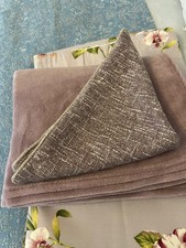 Throw lilac fleece and  matching lilac Cushion in broad linen weave. VGC. 