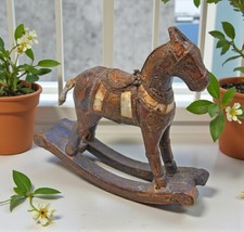Vintage Wooden Rocking Horse Figurine Original Old Hand Carved