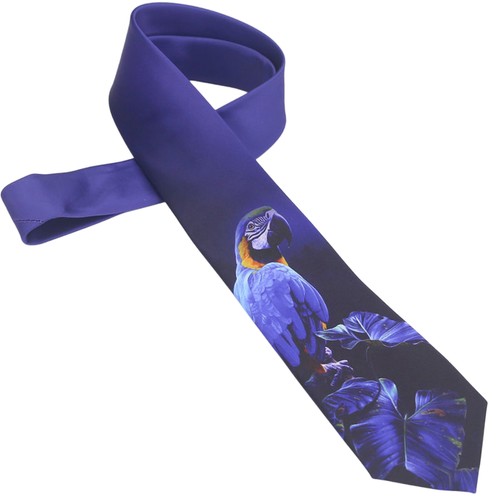 Indigo with macaw parrot - tie, |