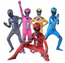 Kids Power Rangers Mighty Morphin Cosplay Jumpsuit Fancy Dress Costume Outfit
