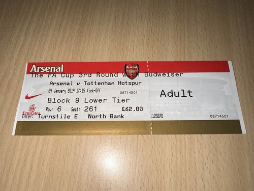 Arsenal spurs 2013 ticket - arsenal, 2013/14