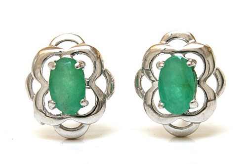 Sterling silver emerald studs - sterling,