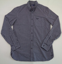 Fred Perry Shirt Men’s Medium Black Check 100% Cotton Embroidered Logo Mod