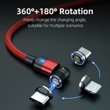 540° 3 in 1 Magnetic Fast Charging Data Syn Magnetic Cable Phone USB Charger A17