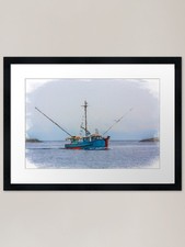 Blue Shrimp Boat on Grey Day