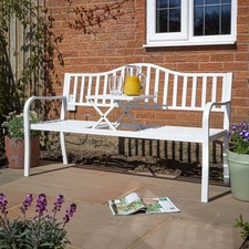 Garden Bench Loveseat White Centre Drinks Table Armrest Outdoor Patio Furniture