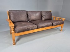 Vintage Danish 1970s Pine and Leather Upholstered 3 Seat Sofa Retro EB9455 M3SS