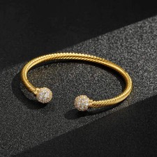 4mm Gold Ball | Torque Bangle Bracelet with Stones | 7.5,8 Inch For Unisex