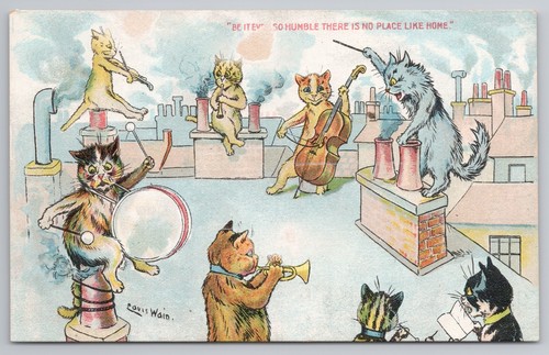 Louis wain signed cats - cats, rooftop