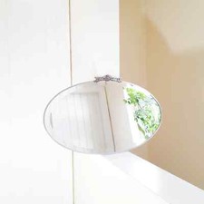 30s Art Deco Framed Oval Wall Mirror Bevelled Edge & Chrome Crest Detail