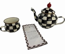 MacKenzie-Childs Courtly Check Black & White Ceramic Teapot & Mug Tea Set 🔥