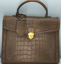 Smythson of Bond Street brown leather Mara Coronet Croc-effect tote bag handbag