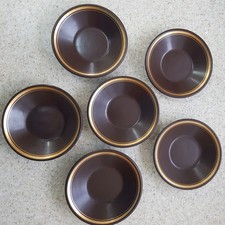 Purbeck pottery 6 brown + gold small dishes/saucers 12.6cms vintage