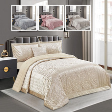 Quilted Velvet 3 Piece Bedspread Bed Throw Luxury Bedding Set Double King Sizes*