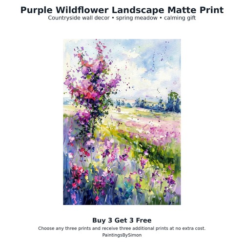 Purple wildflower meadow print - wildflower,