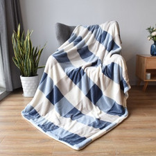 Plaid Fleece Throw Blanket Soft Fleece Sofa Bed Couch Warm Checkered