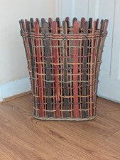 Large Vintage Woven Laundry Basket 48cm Tall Wicker Bamboo Storage Hamper Bin