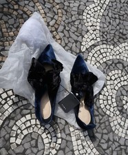 Zara Navy Blue Velvet Shoes Pointed New 4 37 Black Bow Flats
