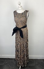 Phase Eight Collection 8 Evening Maxi Dress Black Gold Mesh Embellished Size 12