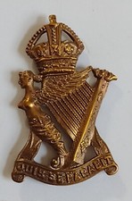 WW1 Royal Irish Rifles Cap Badge KC All Brass Economy Issued 53mm ANTIQUE Org