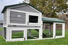 LARGE RABBIT HUTCH GUINEA PIG HUTCHES RUN RUNS LARGE 2 TIER DOUBLE DECKER GREY 