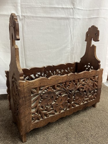 Carved dark wood magazine - magazine, rack