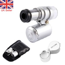 60X 30X LED Glass Magnifier Mini Pocket Microscope UV Jeweller’s Loupe UK
