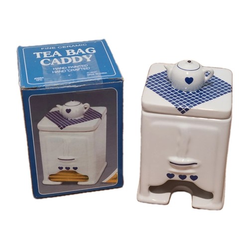 Tea bag dispenser ceramic - ceramic, blue