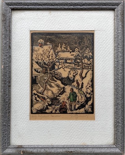Original signed woodcut winter - woodcut,