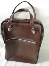 Dark brown leather effect bag vintage vinyl Doctors clasp lockable classic...