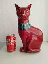 VINTAGE LARGE 11½ INCH V RARE RED FLAMBE DELPHIS CAT POOLE POTTERY ENGLAND 29cm