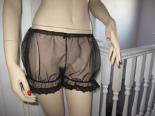 black Sheer Nylon bloomers Knickers lacy Sissy Frilly Pants feminine Lingerie UK