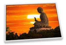 Buddha Statue Sunset Orange CANVAS FLOATER FRAME Wall Art Print Picture