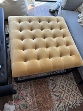 ROSELAND Adison Velvet Buttoned Footstool Mustard Fabric - CS B92