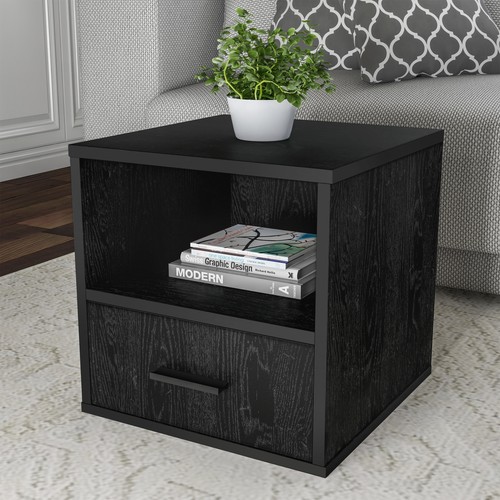 Black end table - cube, accent