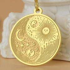 “Gold Sun & Moon Yin Yang Pendant Necklace – Spiritual Balance & Yoga Gift Jewel