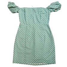 LUSH Clothing Linen Blend Mint Green Polka Dot Off Shoulder Dress NWT Size Large