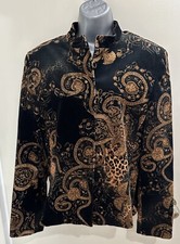 Taifun Black & Gold Leopard Print & Baroque Needlecord Jacket Size 14 Mob Wife