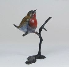 Hot Cast Solid Bronze Multi Patina Robin on Branch