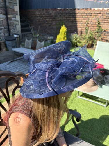 Ladies navy blue wedding hat - blue,